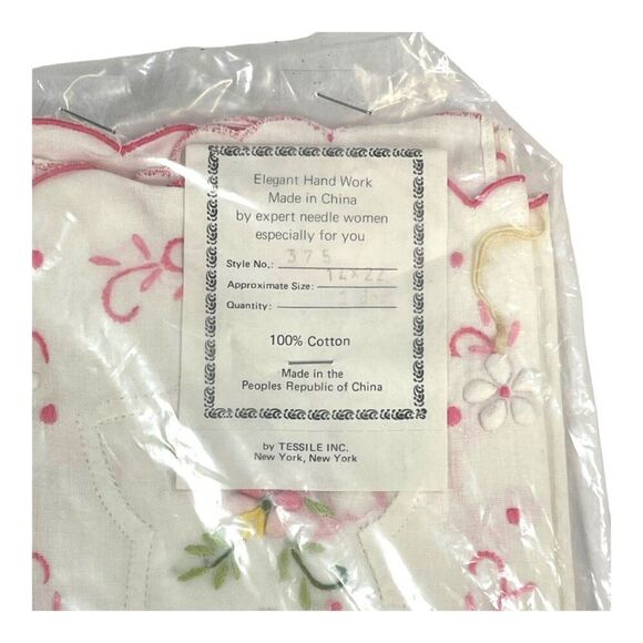 Victorian Style Tea Towel Tessie  Pink Flowers Floral Embroidered 100% Cotton - Picture 3 of 7